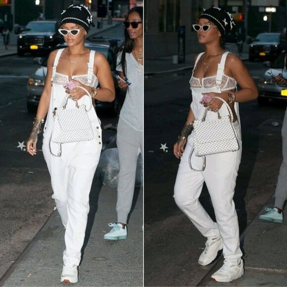 Frame Denim Le Garcon White Denim Overalls ASO Rhianna Isabella Calthorpe Size M - Picture 4 of 13